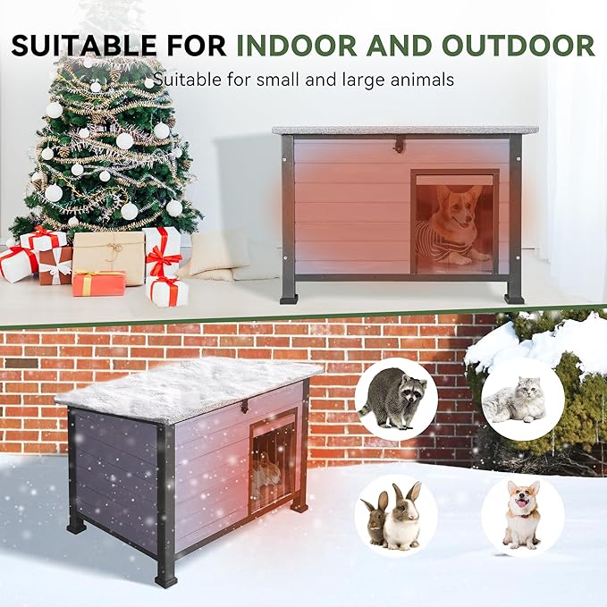 Dog House Outdoor Insulated with Prevent Chewing Iron Frame, Insulated cat House Outdoor Removable Floor and Open Roof for Dogs,Cat,Rabbits and Small Animals