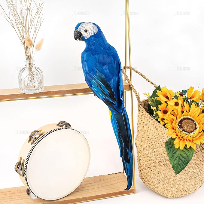 AUEAR, 17.7 Inch Blue Artificial Birds Realistic Big Parrot with Lifelike Feathered Decor Ornament Model for Decoration Craft