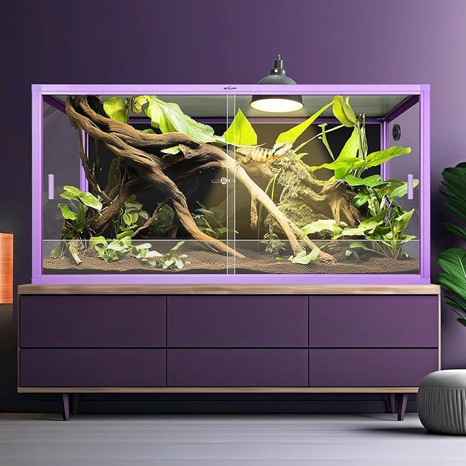 REPTI ZOO 120 Gallon Reptile Terrarium, 4x2x2 ft Light Weight Reptile Enclosure, Colored Reptiles Tank with Tempered Glass Door, Large Aluminum Habitat for Bearded Dragon, Snake, Lizard, Gecko-Purple
