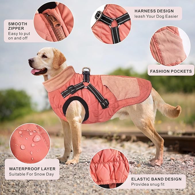 Mosucoirl Warm Dog Coats Pet Clothes, Waterproof Dogs Jacket Reflective Pet Outfits Winter Dog Cold Weather Coat Cozy Snow Jackets Vest for Small Medium Large Dogs Puppy Doggie
