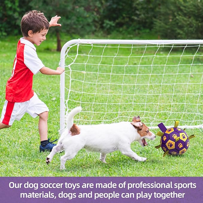 QDAN Dog Ropes Toys, Soccer Ball with Straps, Dogs Water Toy, Durable Dog Balls for Small Medium Breed(6 Inch)