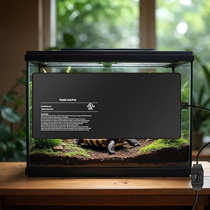 Simple Deluxe 8X18 Inch 24W Reptile Heating Pad with Temperature Adjustable Knob Under Tank Terrarium Heating Mat for Turtles, Lizards, Frogs, and Other Reptiles