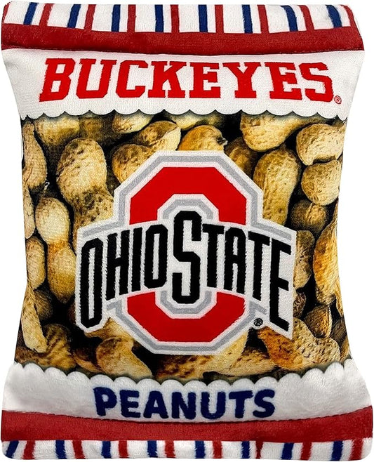 NCAA Ohio State Buckeyes Crinkle FINE Plush Dog & CAT Squeak Toy- Cutest Stadium Peanuts Snack Toy for Dogs & Cats with Inner Squeaker & Beautiful Football/Basketball Team Name/Logo