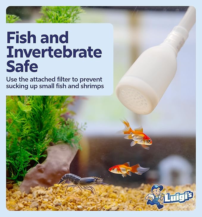 Luigi's Fish Tank Cleaner - Gravel Pump Vacuum for Aquarium - Hand Siphon Hose to Remove and Change Water or Sand in Minutes - Fish Aquarium Accessories, Supplies & Cleaning Tools