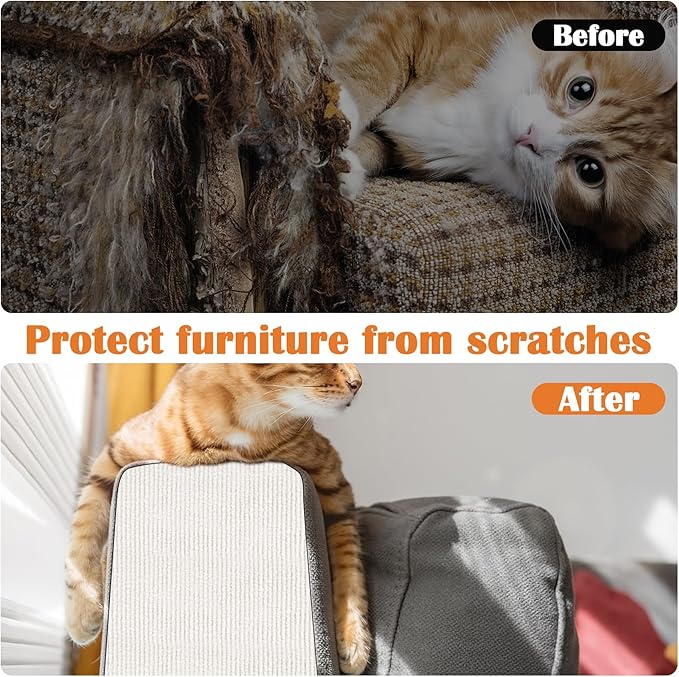 Cat Scratch Furniture Protector - 100" x 15.8" Trimmable Self-Adhesive Cat Claws Scratching Pads, DIY Climbing Couch Protector for Scratch Post Cats Tree Replacement Indoor (Cream White)