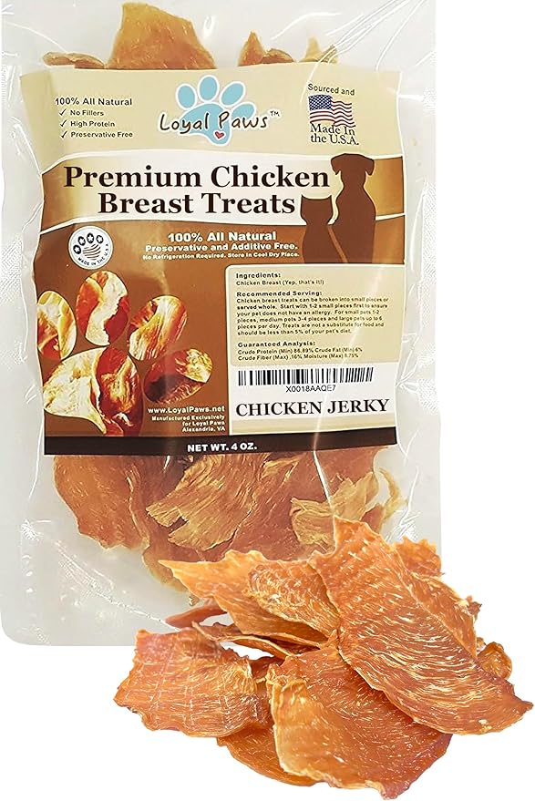 Chicken Jerky Dog Treats Made in USA Only - Natural, Healthy, Premium, Human Grade, 100% Chicken - Grain Free - Training Treats for Small, Medium, and Large Dogs 4oz
