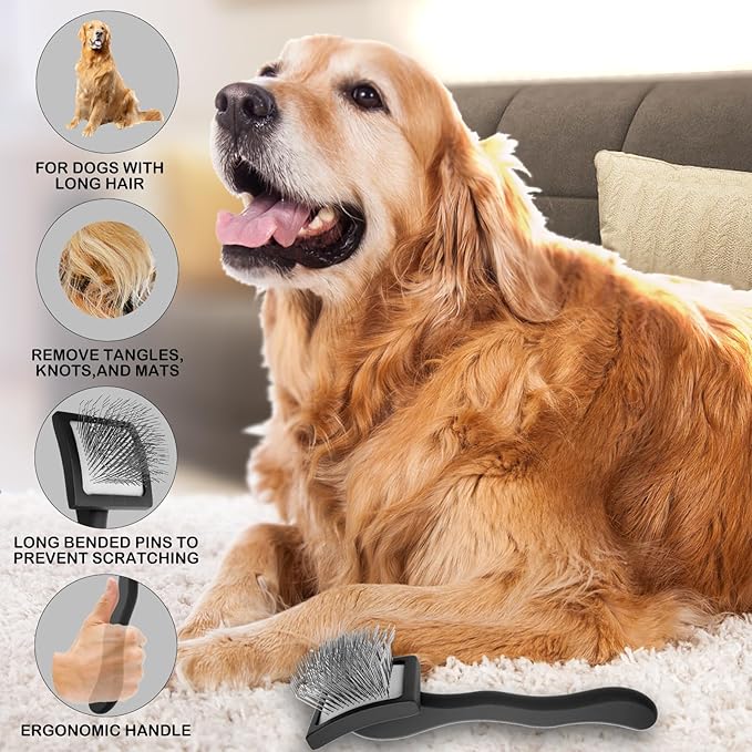 Dog Slicker Brush for Golden Doodle Grooming Kit - Dematting Brushes for Goldendoodles, Labradoodles, Poodles - Pet Hair Brush for Short & Medium Haired Dogs - Small (Black)