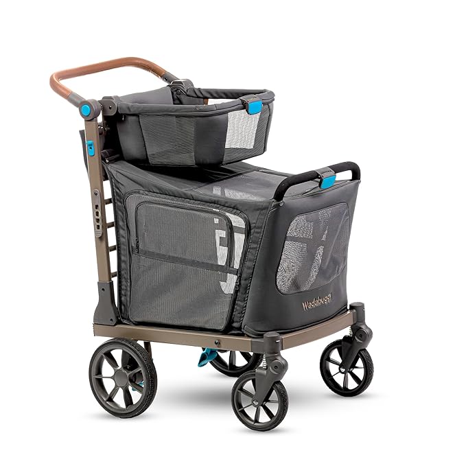 Pet XL Foldable Cart - Adjustable & Portable Pet Stroller with Caddy, Shopping Basket, Foam Filled Rubber Wheels & Storage - Carriage for Small & Medium Dogs, Cats Under 75 lbs