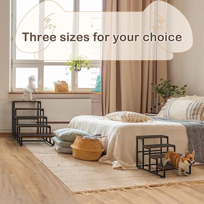 Pet Stairs for High Bed & Couch - 5 Steps Non-Slip Dog Stairs for Small Dogs & Older/Injured Pets, Brown