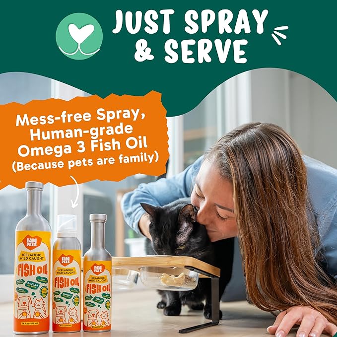Omega 3 Fish Oil for Cats (5 oz) - Icelandic Fish Oil Liquid Cat Supplement with EPA DHA for Skin, Coat & Joint Health - Natural Pet Supplement - Leak-Free Aluminum Spray Bottle