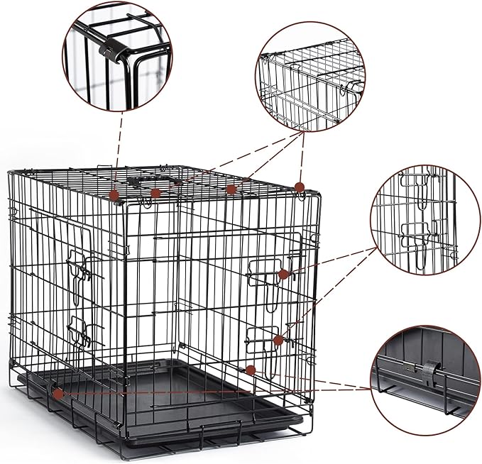 DONORO Dog Crates for Small Medium Size Dogs Indoor Double Door Dog Kennels & Houses for Puppy and Cats, Collapsible Metal Contour Dog Cages (Brown, 30.0" L x 19.0" W x 21.0" H)