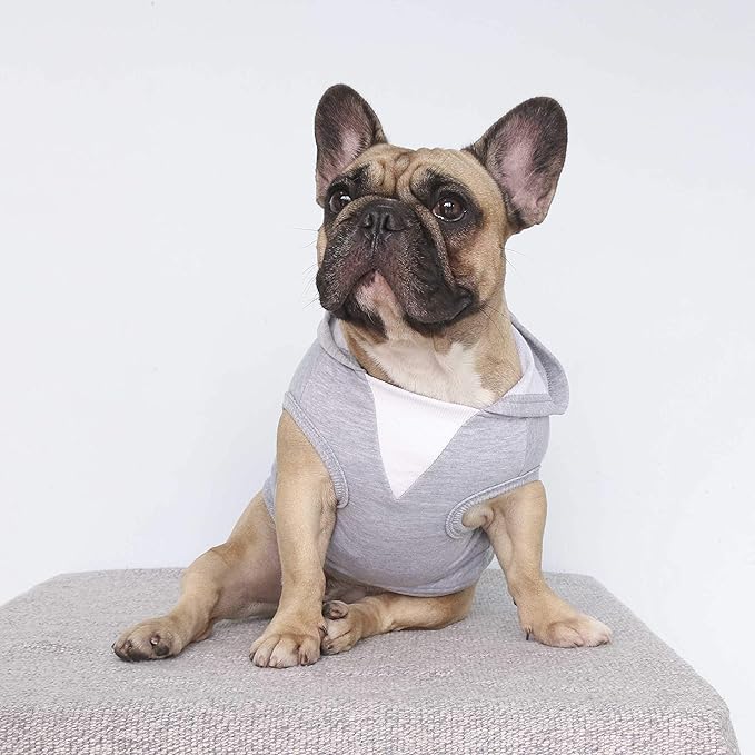 iChoue 100% Breathable Cotton Dog Hoodies Clothes for French Bulldog Sweatshirts Sweaters Frenchie Pug English Medium Dogs - Grey, Large Plus