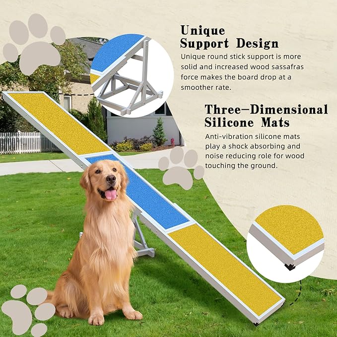 Wooden Dog Agility Seesaw - 118x13x21 Inch Agility Training Equipment for Backyard Obstacle Courses, Dog Exercise & Play Set