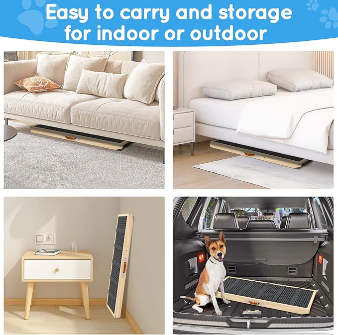 Dog Ramp for Couch, Bed, Wooden Long Pet Stairs for Small & Large Old Dogs & Cats, Hold up to 100lb, Adjustable Height from 11.41" to 20.47", Portable Doggie Steps (39.37" Long)