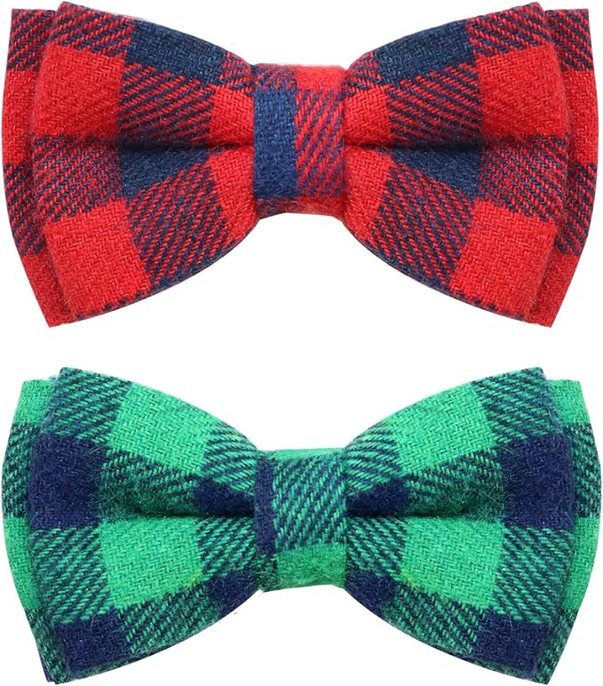 Joytale Upgraded Cat Collar with Bells, Breakaway Cat Collars with Bow Tie, 2 Pack Girl Boy Safety Plaid Kitten Collars, Green+Red