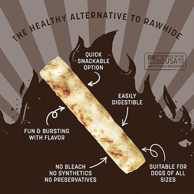 Earth Animal No Hide Strips Barbeque Smoked Chicken & Turkey Flavored Natural Treats | No Rawhide | Quick & Thin Dog Chews - 4 Count