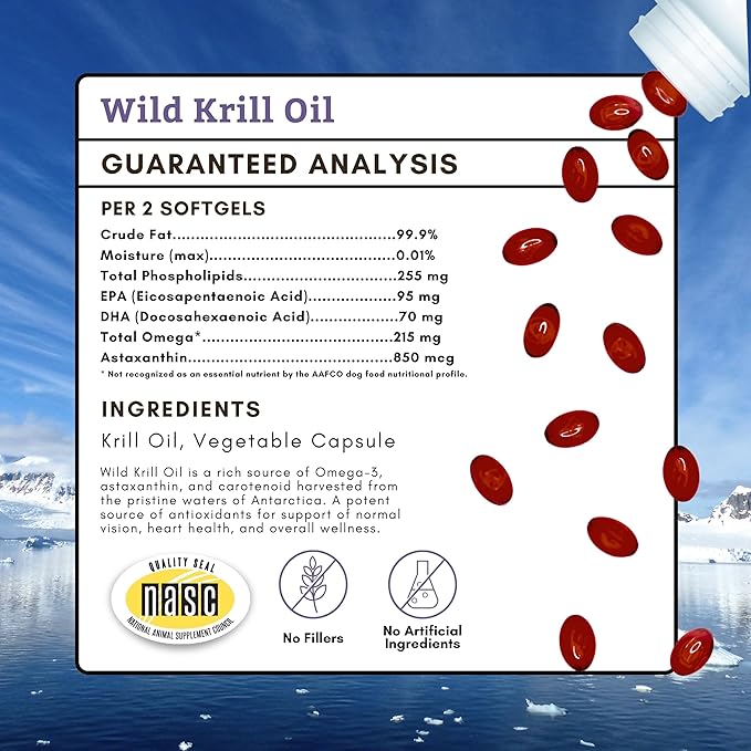 Wholistic Pet Organics Krill Oil for Dogs - Dog Itching Skin Relief & Joint Health - Omega 3 Supplement for Skin & Coat Support, Allergy Relief, Senior Dog Supplements, and Healthy Coat for Dogs