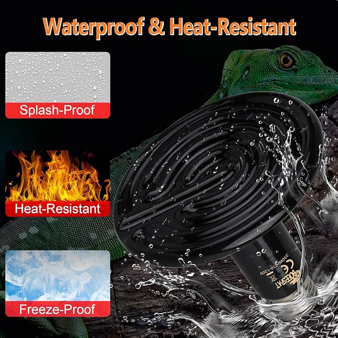 High Power 250 Watts Ceramic Heat Emitter for Reptiles, Tortoise, Snakes, Lizards, Bearded Dragon, Geckos, Amphibians and Chick & Quail Brooder