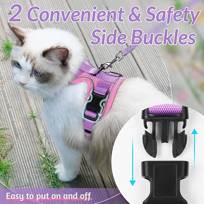 rabbitgoo Cat Harness and Leash for Walking, Escape Proof Soft Adjustable Vest Harnesses for Cats, Easy Control Breathable Reflective Strips Jacket, Pink & Purple, XXS
