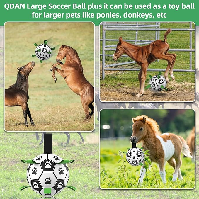 QDAN Dog Toys Extra Large Soccer Ball with Straps, Tug Toy, Water Toy, Durable Dogs Balls World Cup for Large(9 Inch)