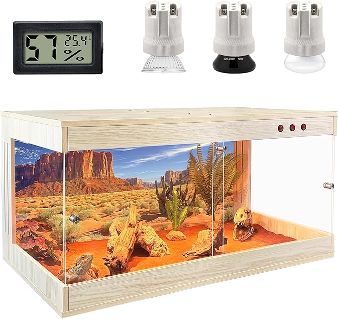 Royxen Tempered Glass Reptile Tank 62 Gallon,Reptile Enclosure with Metal Mesh Top and Lockable Design, Bearded Dragon Tank for Lizard Habitat,40"x20"x20", Oak