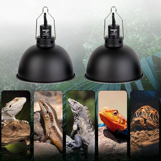 Reptile Light Fixture 2 Pack, 8.5 in Deep Dome Reptile Heat Lamp Fixture, Optical Reflection Terrarium Light Fixture for Reptile UVB UVA Heat Basking Bulbs, Separate Switch & Hook