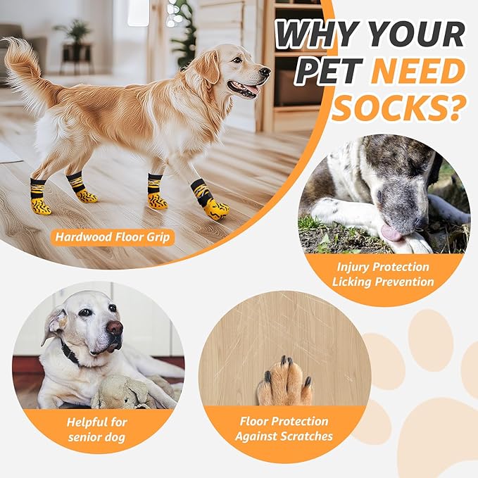 Reflective Dog Socks to Prevent Licking Paws, Dog Paw Protector, Hardwood Floors Anti Slip, Non Slip Dog Socks with Grippers, Dog Booties and Paw Protectors for Indoor Use - Size Small
