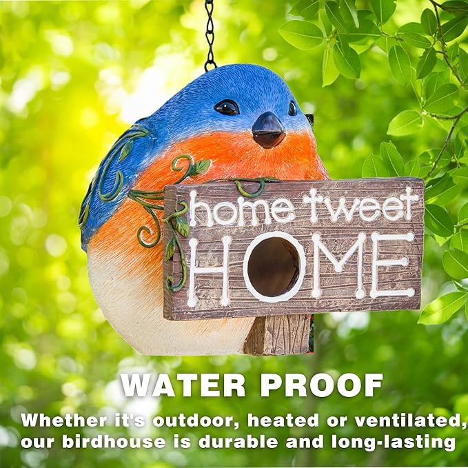 Topadorn Bird Houses for Outside Hanging, Hanging Resin Garden Bird House Decoratvie Birdhouse