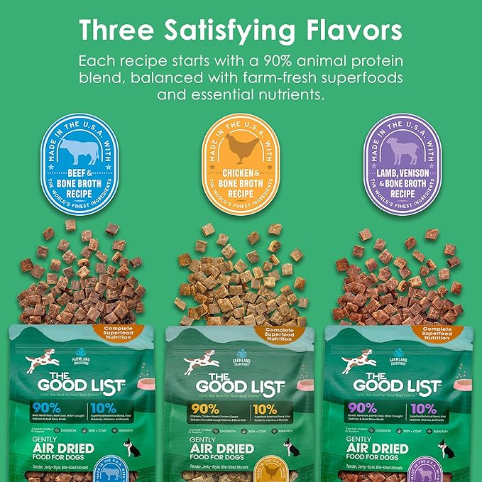 Farmland Traditions The Good List Air-Dried Dog Food, Premium Beef & Bone Broth for Dogs, Protein Rich & Grain-Free Nutrition, 1 Pound Bag