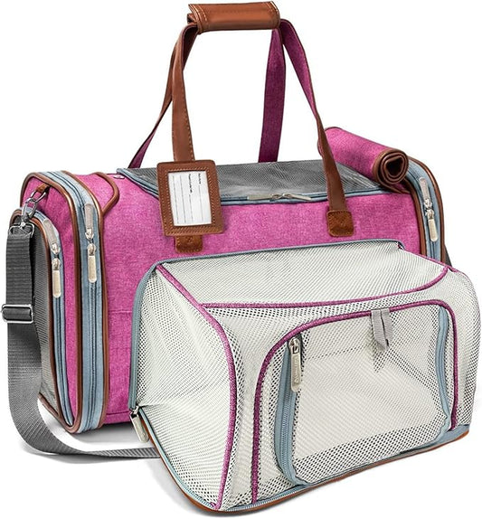 Mr. Peanut's Gold Series Big Apple XL Expandable Airline Capable Soft Sided Pet Carrier, Premium Brand Self Locking Zippers, Plush Faux Fleece Bedding with a Sturdy Plywood Base (Rosa Red)