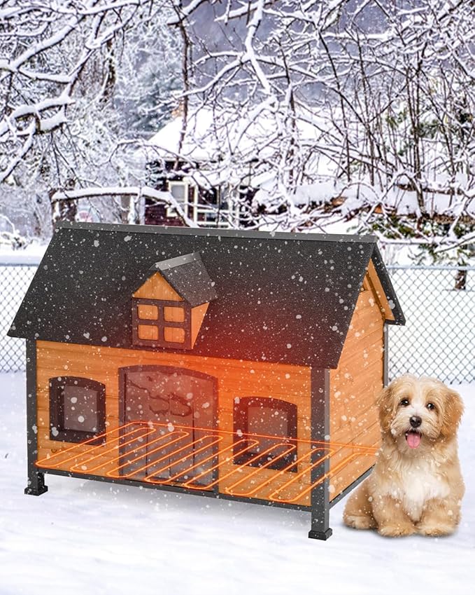 Outdoor Dog House with Iron Frame - Comfortable Shelter for Small to Large Dogs, Ideal for Indoor/Outdoor Use (Wood, L-HP)