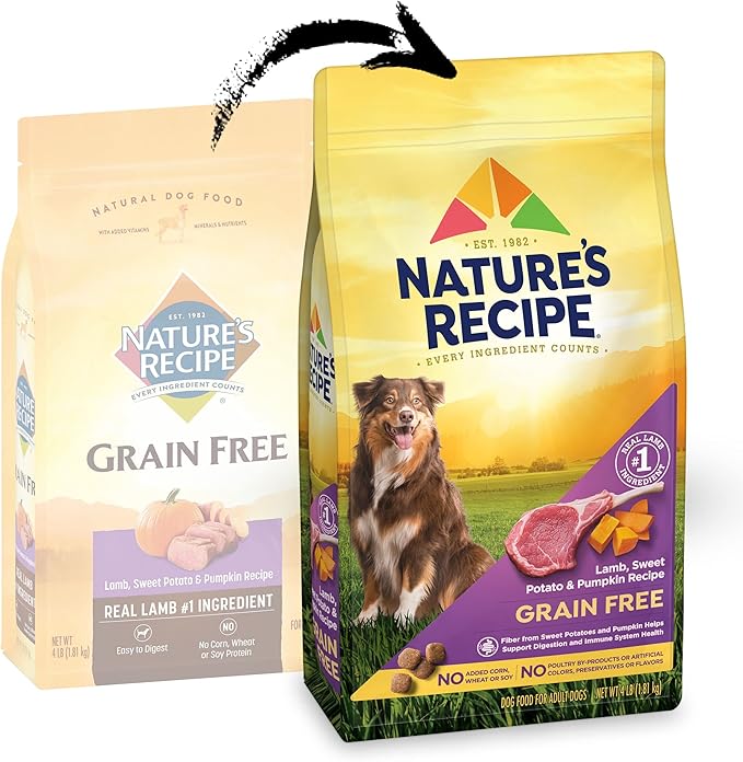 Nature's Recipe Grain Free Dry Dog Food, Lamb, Sweet Potato & Pumpkin Recipe, 4 lb. Bag