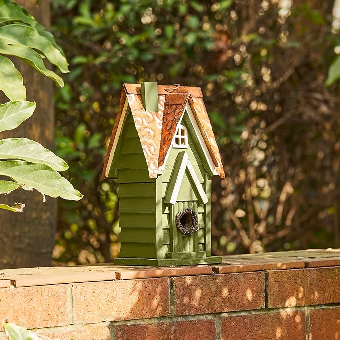 Glitzhome Bird Houses for Outdoors, Hand Painted Distressed Wooden Bird House Hanging Garden Birdhouse for Outside, Decorative Birdhouses for Bluebird Hummingbird Wren Finch Cardinals Cedar 12" H