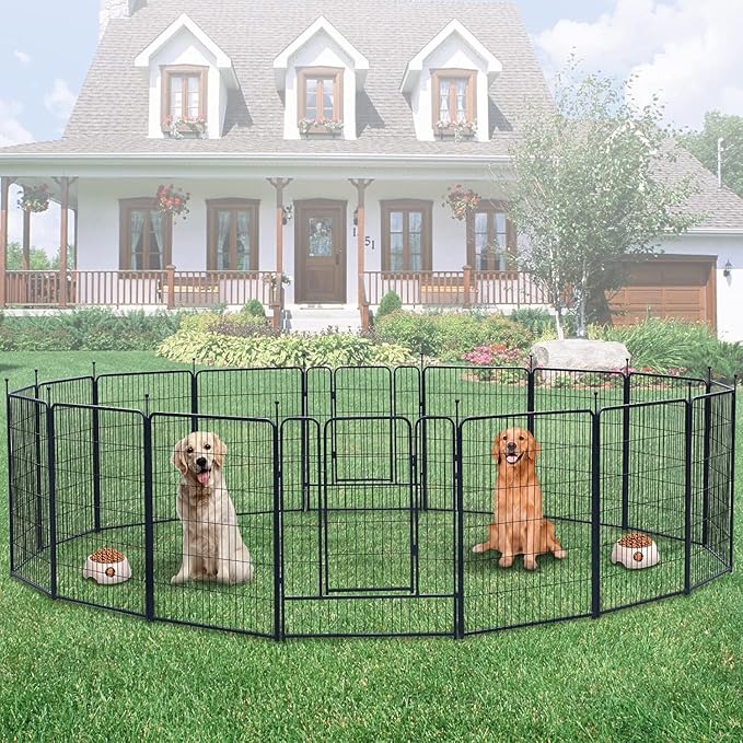 Dog Playpen,Portable Outdoor Dog Fence, Dog Playpen for Large/Medium/Small Dogs, Dog Fences for The Yard,with Doors Foldable Metal (16 Panels, 45 inch)