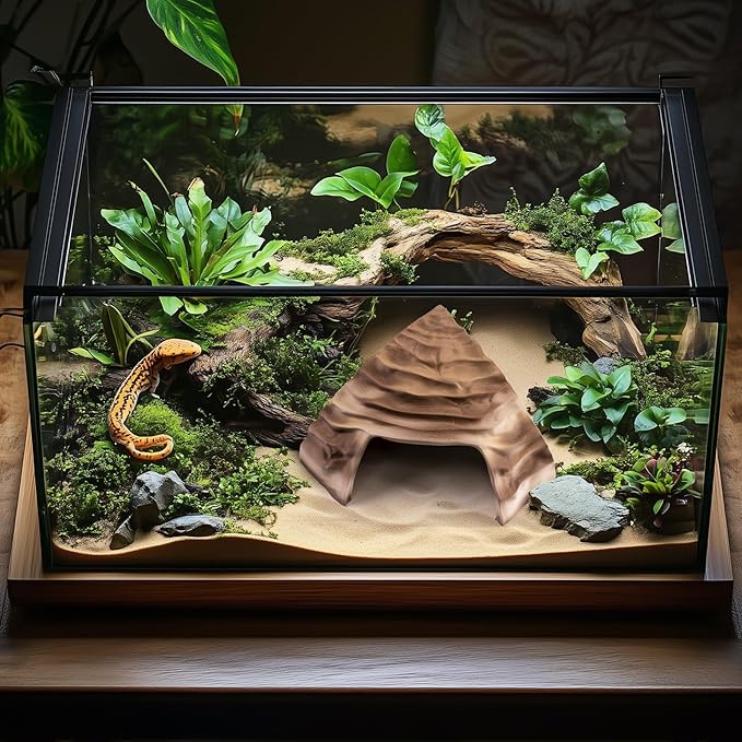 Corner Reptile Cave - Natural-Look Hide for Lizards, Snakes, Bearded Dragons, Turtles, and Tortoises - Durable Habitat Décor - Sandstone