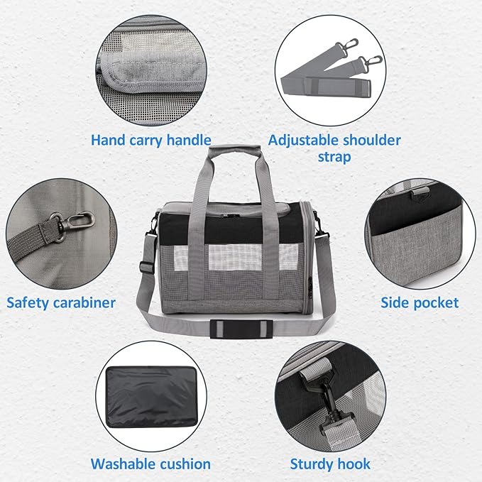 kathson Small Animal Carrier Bag, Guinea Pig Rabbit Travel Carrier Breathable Mesh Window Pet Portable Hand Bag for Hamster Bird Bunny Bearded Dragon Kitty and Etc (Grey with Black)