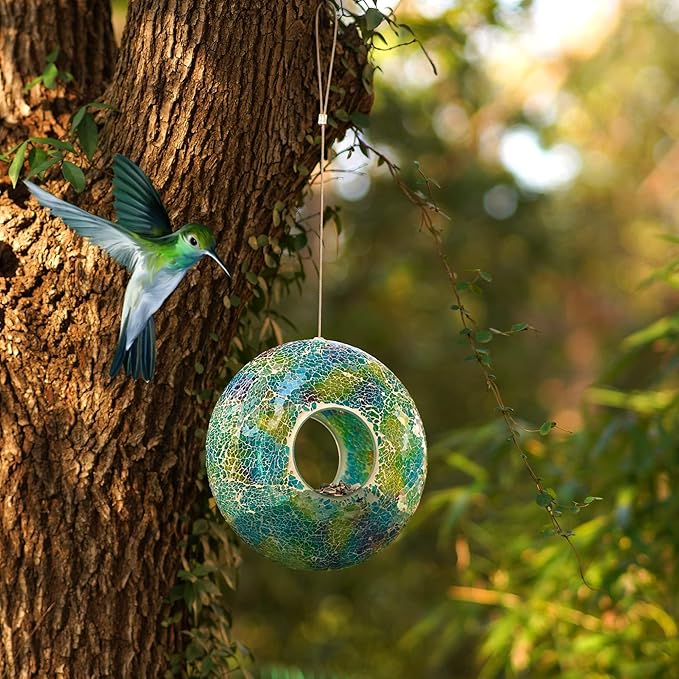 Topadorn Outdoor Bird Feeder - Decorative Mosaic Circle Fly Through Design for Birds