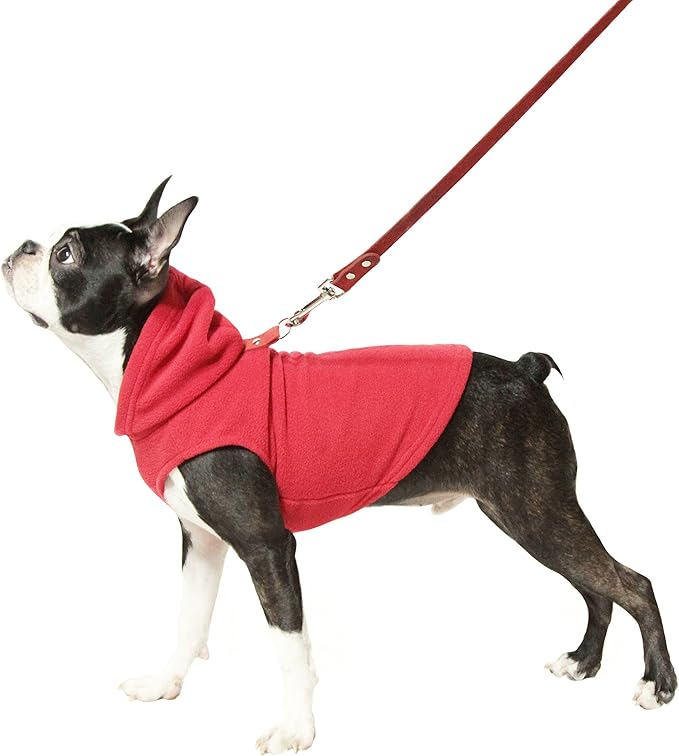 Gooby - Fleece Vest Hoodie, Small Dog Pull Over Hooded Fleece Jacket with Leash Ring, Red, Large