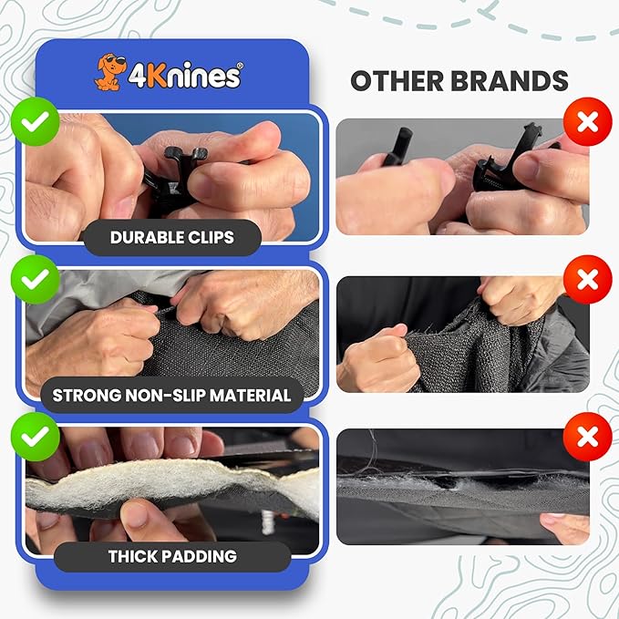 4Knines Hard Bottom Back Seat Extender for Dogs – Waterproof Dog Car Seat Cover – Heavy Duty Backseat Protector for Cars, SUVs, Trucks – Built-in EZ Open Door Protector (Patent Pending) Black, Regular