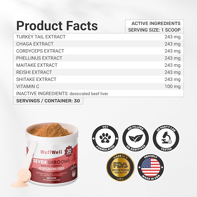 Turkey Tail Mushrooms for Dogs – Mushroom Supplement for Dogs Immune Support – Aids Lumps & Bumps – Mushroom Powder for Dog – Vet-Recommended – Dog Mushrooms Powder – Made in USA 1.9Oz
