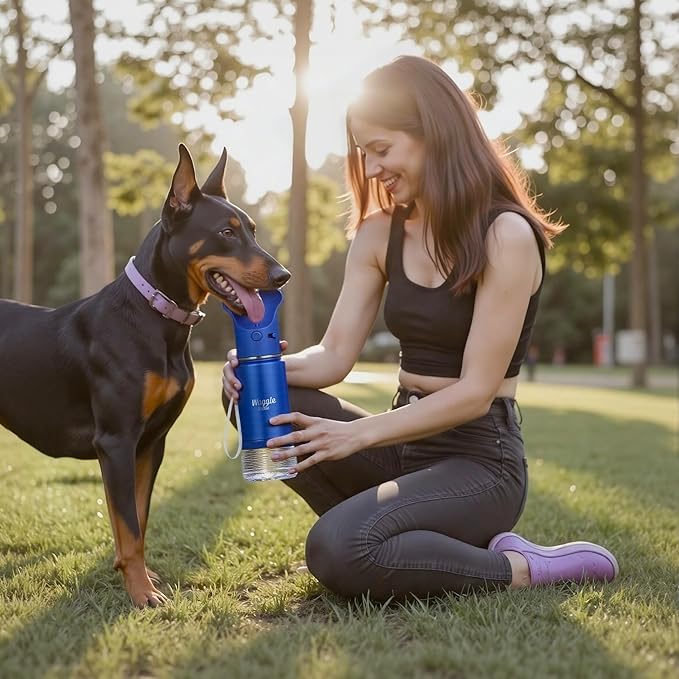 Stainless Steel Dog Travel Water Bottle, Vacuum Insulated Portable Dog Water Dispenser, Large Bottle with Drink Cup On The Go, Outdoor Walking, Hiking, Travel (Cobalt, 22oz)