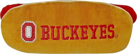 NCAA Ohio State Buckeyes HOT Dog Plush Dog & CAT Squeak Toy- Cutest HOT-Dog Snack Plush Toy for Dogs & Cats with Inner Squeaker & Beautiful Football/Basketball Team Name/Logo