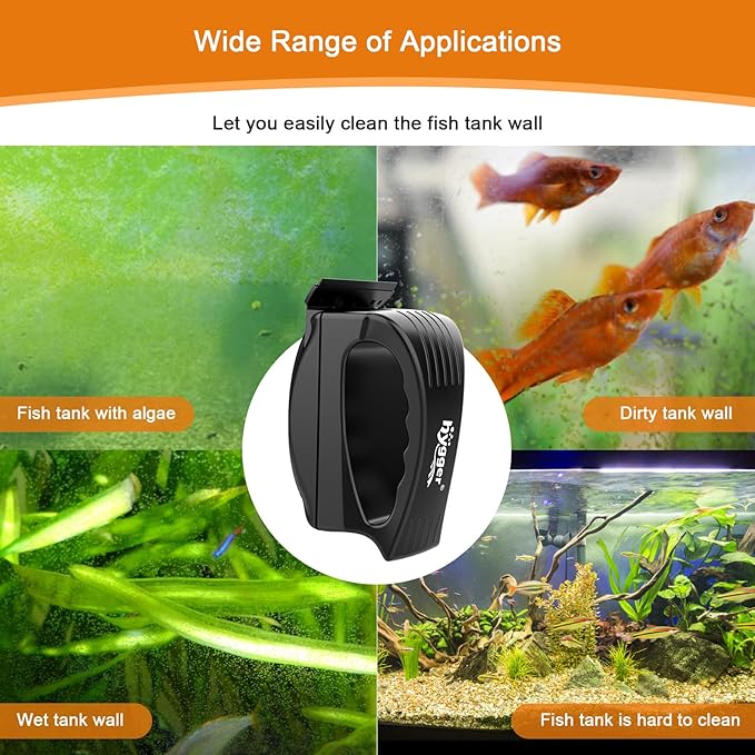 hygger Aquarium Strong Magnetic Glass Cleaner, Professional Fish Tank Algae Magnet Cleaning Tool with Scraper for 0.1-0.2 Inch Thick Glass Freshwater and Saltwater Tank, S