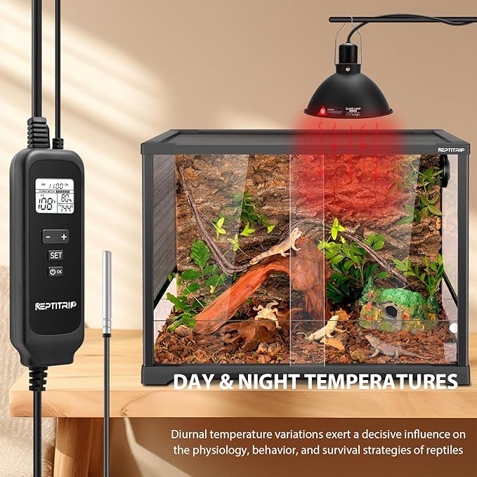 8.5-Inch Day/Night Thermostatic Reptile Heat Lamp with 150W Ceramic Heat Emitter (Non-Light Emitting) - Heat Lamp Temperature Controller for Bearded Dragons, Snakes & Lizard, E26
