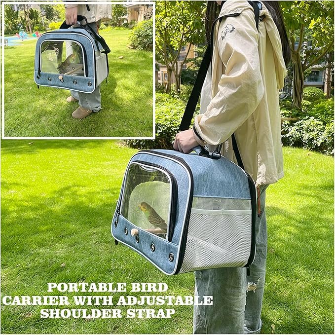 Bird Travel Carrier Cage for Large Size Parrot, Portable Bag with Metal Tray and Grid to Carry and Transport Medium and Large Birds Like African Grey, Long Tail Cockatiel and Parrot