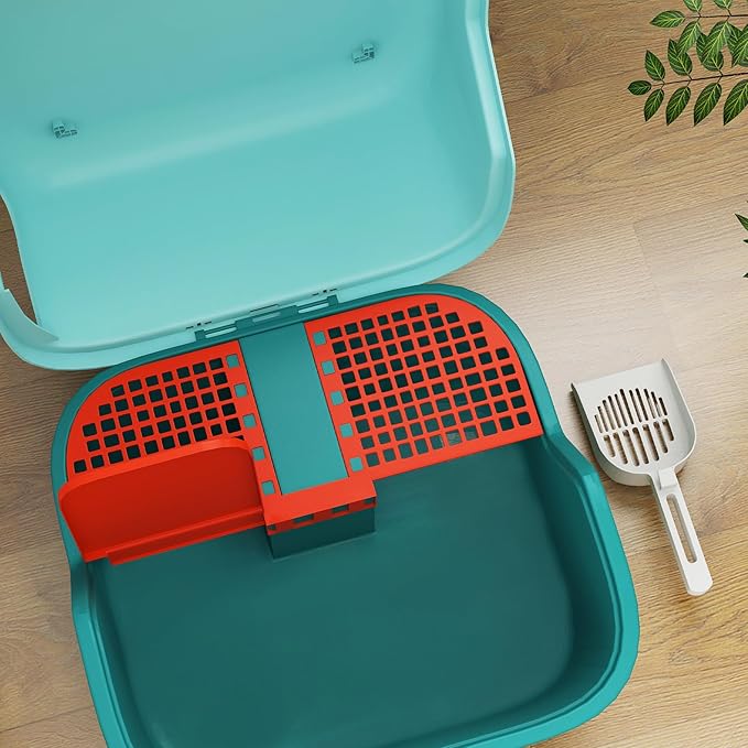 PawHut Cat Litter Box with Lid, Covered Kitty Litter Box Enclosure with Scoop, Openable & Lockable Cover, Easy to Clean, Green