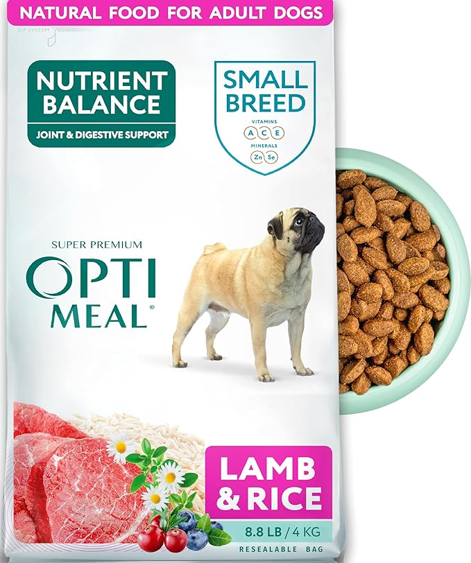 Optimeal Small Breed Dry Dog Food – Small Kibble for Small Dogs, High Protein, Natural Ingredients, Skin & Digestive Support, Premium Balanced Nutrition, European Quality (Lamb & Rice, 8.8 lbs)
