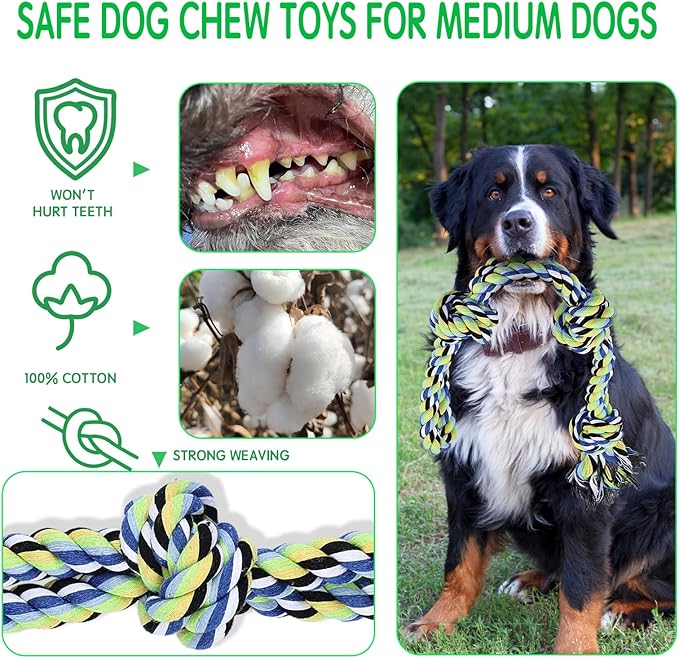 12pc Heavy Duty Dog Rope Toys Tough Tug of War Dog Toys, 100% Cotton Tug Toy for Boredom for Large/Medium/Small Dogs for Chewing, Playing, Teething, Teeth Cleaning, Tossing and Catching.