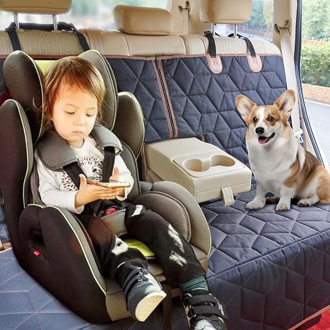 Dog Car Seat Cover for Back Seat, Heavy-Duty Non-Slip Waterproof Car Bench Protector for Pets,Compatible with Middle Armrests ,Dog Seat Cover Universal for Cars Trucks and SUVs