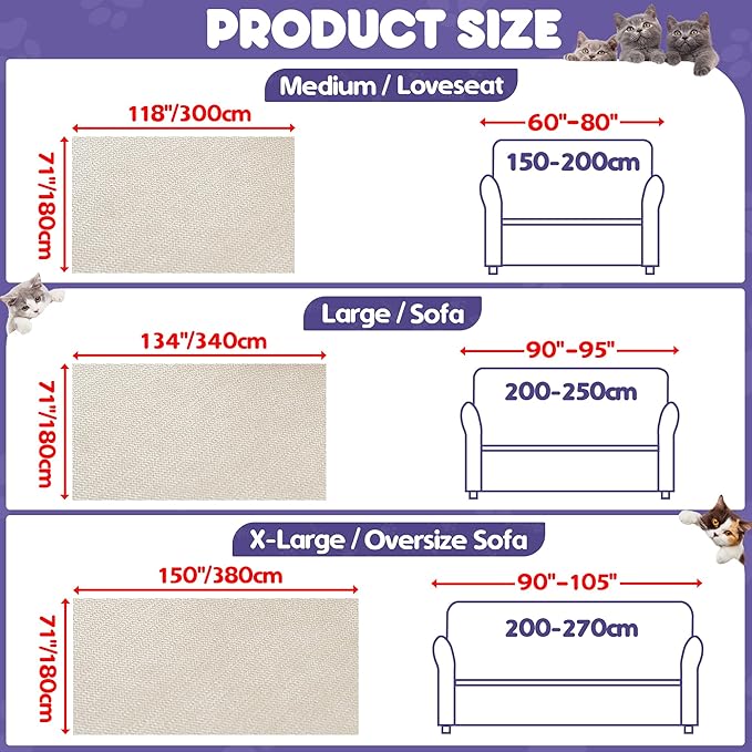 Cat Scratch Furniture Protector - Anti-Slip, Waterproof Sofa Cover to Keep Cats Off, Pet-Friendly Couch Protectors for 3 Cushion Couch, Beige Anti-Scratch Couch Cover for Pets and Kids 118"X71"